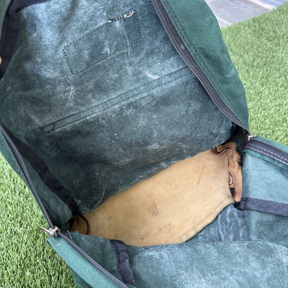 Vtg JANSPORT Backpack western Green canvas & Brown Suede Leather flap zippered main image 7